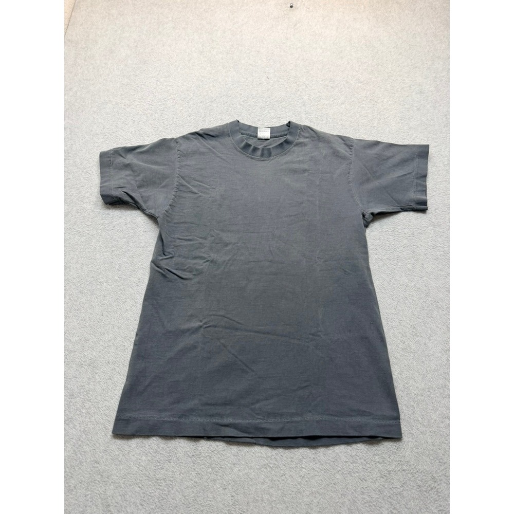 Vintage Blank T-Shirt Mens M Faded Charcoal Grey Single Stitch Crew Neck Tee